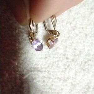 Goldtone purple stone wire earrings